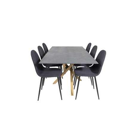 Piazza Dining Table - 180*90*75 - Spraystone / Oak, Polar Dining Chair - Black Legs - Black Fabric_6