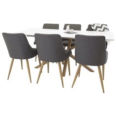 Piazza Dining Table - 180*90*75 - White / Oak, Comfort Dining Chair - Dark Grey / Oak_6