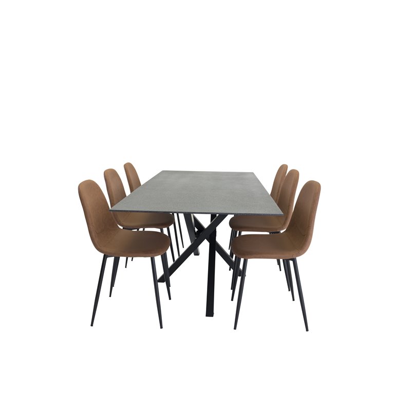 Piazza ruokapöytä - 180 * 90 * 75 - spraystone / musta, Polar ruokapöydän tuoli - ruskea / musta _6