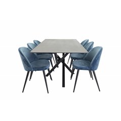 Piazza Dining Table - 180*90*75 - spraystone / Black, Velvet Dining Chair - Blue / Black_6