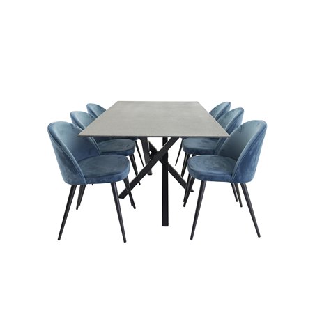 Piazza Dining Table - 180*90*75 - spraystone / Black, Velvet Dining Chair - Blue / Black_6