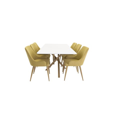 Piazza Dining Table - 180*90*75 - White / Oak, Plaza Dining Chair - Yellow / Oak_6