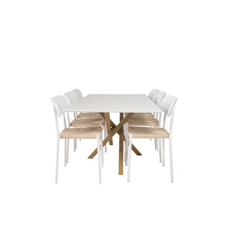 Piazza ruokapöytä - 180 * 90 * 75 - valkoinen / tammi, polly ruokapöydän tuoli - Nature / valkoinen_6