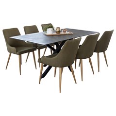 Piazza Dining Table - 180*90*75 - spraystone / Black, Plaza Dining Chair - Green / Oak_6