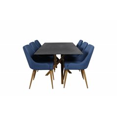 Piazza Dining Table - 180*90*75 - Spraystone / Oak, Plaza Dining Chair - Blue / Oak_6