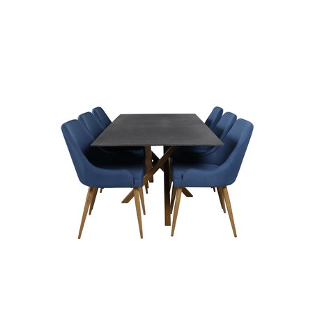 Piazza Dining Table - 180*90*75 - Spraystone / Oak, Plaza Dining Chair - Blue / Oak_6