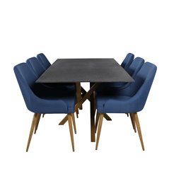 Piazza Dining Table - 180*90*75 - Spraystone / Oak, Plaza Dining Chair - Blue / Oak_6