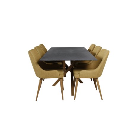 Piazza Dining Table - 180*90*75 - Spraystone / Oak, Plaza Dining Chair - Yellow / Oak_6