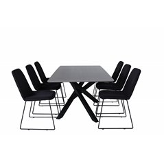 Piazza Dining Table , Black Grey Veneer+Muce Dining Chair , Black Legs , Black Fabric_6