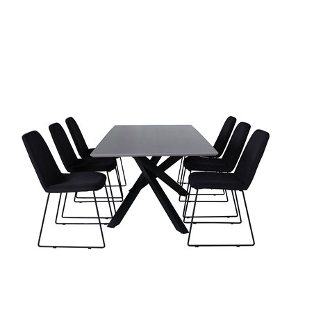 Piazza Dining Table , Black Grey Veneer+Muce Dining Chair , Black Legs , Black Fabric_6