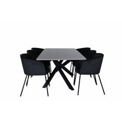 Piazza Dining Table , Black Grey Veneer+Berit Chair , Black Black Velvet_6