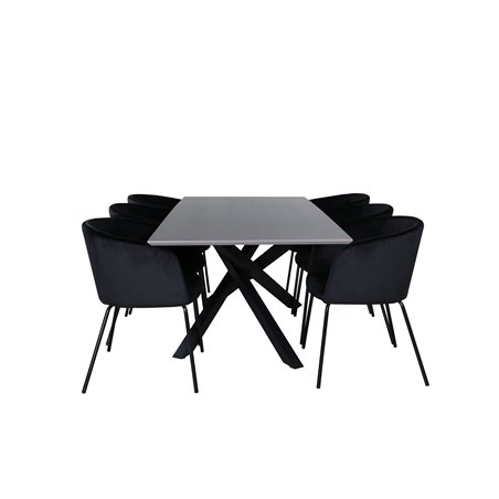 Piazza Dining Table , Black Grey Veneer+Berit Chair , Black Black Velvet_6