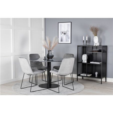 Estelle Round Dining Table ø106 H75 - Black / Black, Muce Dining Chair - Black Legs - Grey Velvet_4