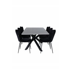 Piazza Dining Table , Black Grey Veneer+Limhamn Light , Chair , Black Velvet_6