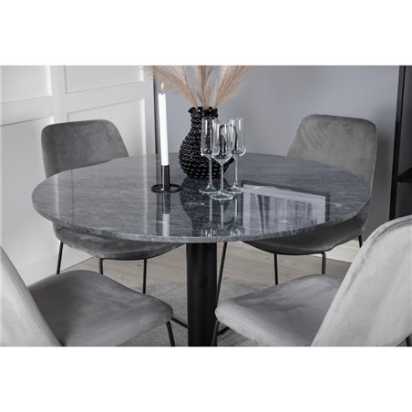 Estelle Round Dining Table ø106 H75 - Black / Black, Muce Dining Chair - Black Legs - Grey Velvet_4