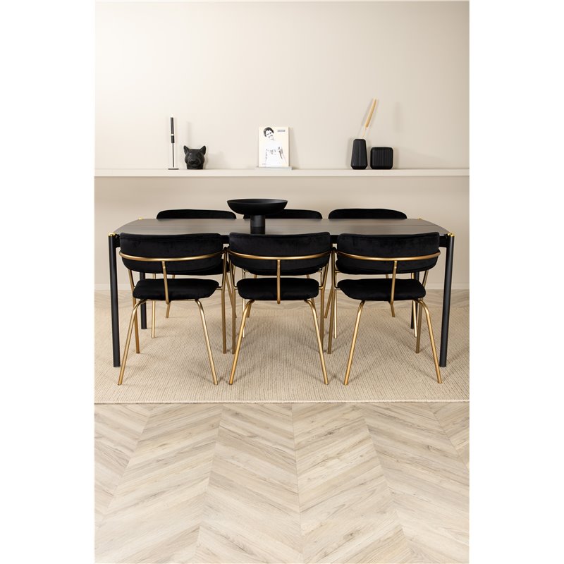 Pelle Dining Table , Black black Black+Arrow armchair , Brass Legs , Black Velvet_6