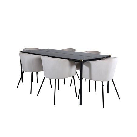 Pelle Dining Table - Black / black Black+Berit Chair - Black / Beige Velvet_6