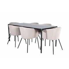 Pelle Dining Table - Black / black Black+Berit Chair - Black / Beige Fabric (Polyester linen )_6