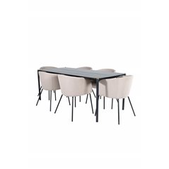 Pelle Dining Table - Black / black Black+Berit Chair - Black / Beige Fabric (Polyester linen )_6