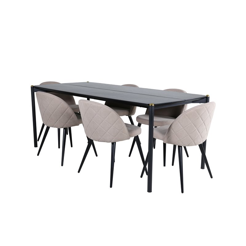 Pelle Dining Table - Black / black Black+Velvet Stitches Chair - Black / Beige Fabric (Polyester linen )_6