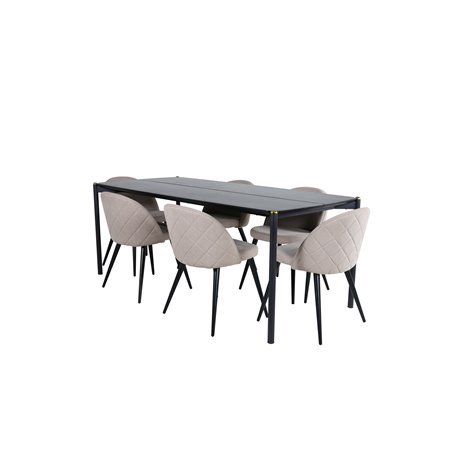 Pelle Dining Table - Black / black Black+Velvet Stitches Chair - Black / Beige Fabric (Polyester linen )_6