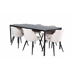 Pelle Dining Table - Black / black Black+Velvet Stitches Chair - Black / Beige Velvet_6