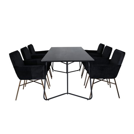 Pippi Dining Table , Black Black Veneer+Pippi Chair , Distressed Copper Black Velvet_6