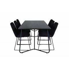 Pippi Dining Table , Black Black Veneer+Muce Dining Chair , Black Legs , Black Fabric_6