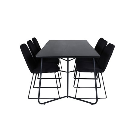 Pippi Dining Table , Black Black Veneer+Muce Dining Chair , Black Legs , Black Fabric_6