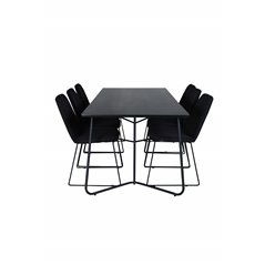 Pippi Dining Table , Black Black Veneer+Muce Dining Chair , Black Legs , Black Fabric_6