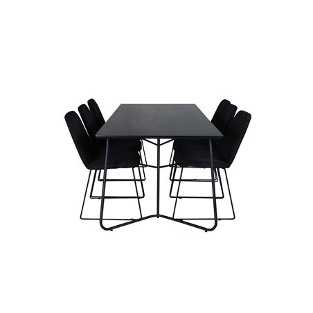 Pippi Dining Table , Black Black Veneer+Muce Dining Chair , Black Legs , Black Fabric_6