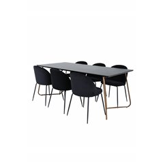 Pippi Dining Table , Distressed Copper Black Veneer+Wrinkles Dining Chair , Black Legs , Black Velvet_6