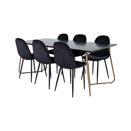 Pippi Spisebord, Distressed Copper Black Finer + Polar Dining Chair, Sorte ben Black Velvet (erstattet 19902.888) _6