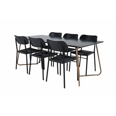 Pippi Dining Table , Distressed Copper Black Veneer+Polly Dining Chair , Black Black_6