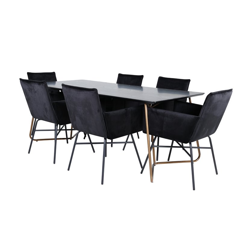 Pippi Spisebord, Distressed Copper Black Finer + Pippi Chair, Black Black Velvet_6