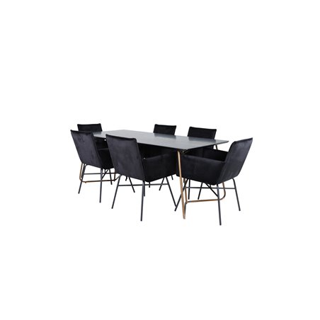 Pippi Spisebord, Distressed Copper Black Finer + Pippi Chair, Black Black Velvet_6