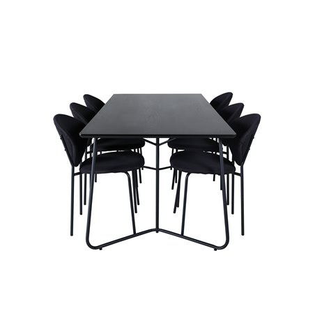 Pippi Dining Table , Black Black Veneer+Vault Dining Chair , Black Legs , Black Fabric_6