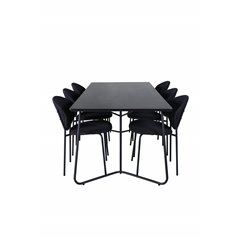 Pippi Dining Table , Black Black Veneer+Vault Dining Chair , Black Legs , Black Fabric_6