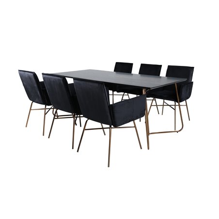 Pippi Dining Table , Distressed Copper Black Veneer+Pippi Chair , Distressed Copper Black Velvet_6