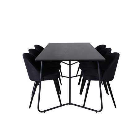 Pippi Dining Table , Black Black Veneer+Velvet Dining Chiar , Black legs, Black Fabric_6