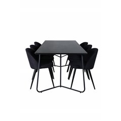 Pippi Dining Table , Black Black Veneer+Velvet Dining Chiar , Black legs, Black Fabric_6