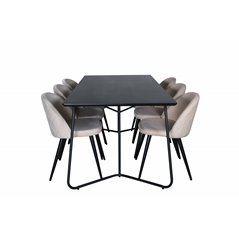 Pippi Dining Table , Black Black Veneer+Velvet Stitches Chair , Black Beige Velvet_6