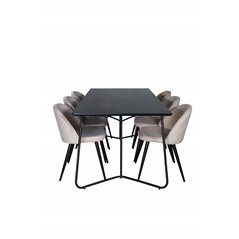 Pippi Dining Table , Black Black Veneer+Velvet Stitches Chair , Black Beige Velvet_6