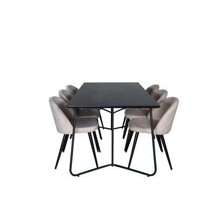 Pippi Dining Table , Black Black Veneer+Velvet Stitches Chair , Black Beige Velvet_6