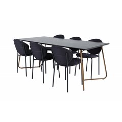 Pippi Dining Table , Distressed Copper Black Veneer+Vault Dining Chair , Black Legs , Black Fabric_6