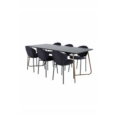 Pippi Dining Table , Distressed Copper Black Veneer+Vault Dining Chair , Black Legs , Black Fabric_6