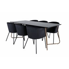 Pippi Dining Table , Distressed Copper Black Veneer+Berit Chair , Black Black Velvet_6