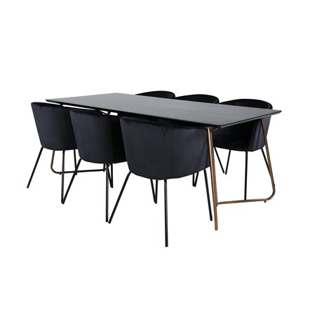 Pippi Spisebord, Distressed Copper Black Finer + Berit Chair, Black Black Velvet_6