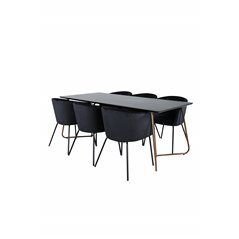 Pippi Spisebord, Distressed Copper Black Finer + Berit Chair, Black Black Velvet_6