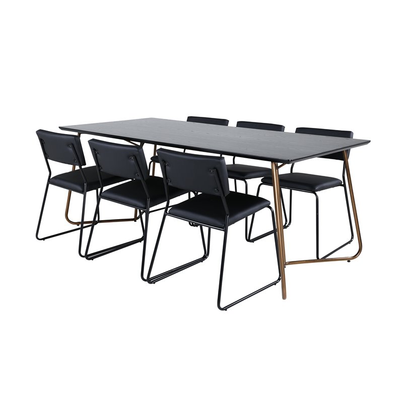 Pippi Dining Table , Distressed Copper Black Veneer+Kenth Chair , Black Black PU_6